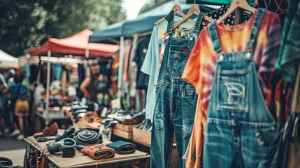 Obraz premium Bohemian Flea Market with Vibrant Clothing
