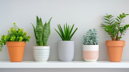 Fototapeta premium Indoor Plants on White Shelf