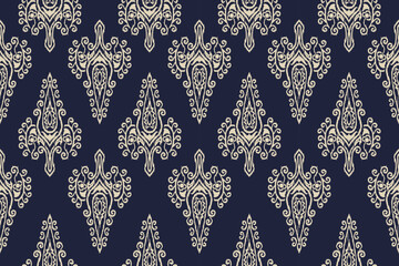 Beautiful Ethnic abstract ikat art. Seamless Kasuri pattern in tribal, folk embroidery, Aztec geometric art ornament print. Design for carpet, wallpaper, clothing, wrapping, fabric,Cover design africa