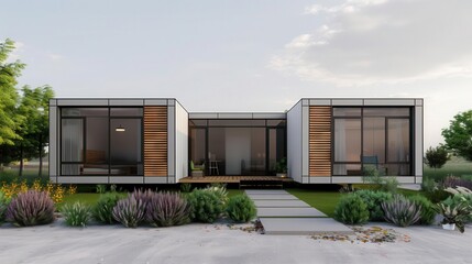 Obraz premium Visionary modular housing with advanced infrastructure, innovative residential solutions, website decor