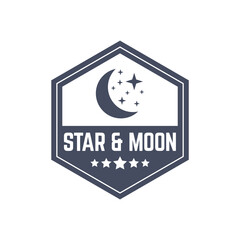 Vector logo a silhouette image of a crescent moon with stars.
