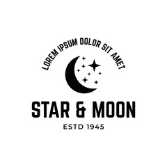 Vector logo a silhouette image of a crescent moon with stars.