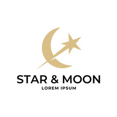 Obraz premium Vector logo a silhouette image of a crescent moon with stars.