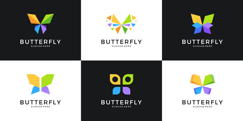 Set of colorful butterfly logo design template. Abstract insect symbol logo vector illustration.