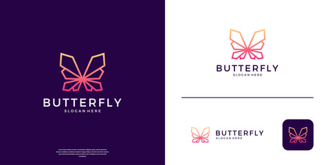 Abstract butterfly logo with geometric line art style logo design.