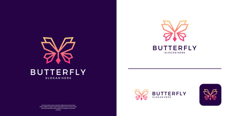 Minimalist elegant butterfly logo with line art style.