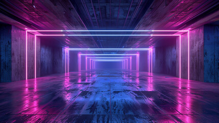 Spectacular laser show in a dark club with neon lights