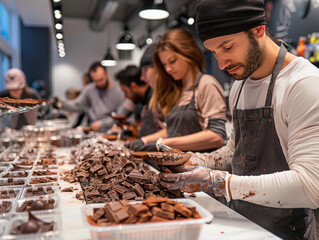 A Man Making Chocolate in a Workshop With Other Participants