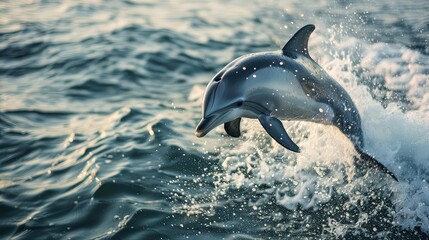 Fototapeta premium Playful Dolphin Leaping Out of the Ocean on a Sunny Day