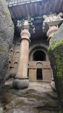Entrance to the Chaitya Hall,  Bedse Cave, Maval taluka, Pune, Maharashtra
