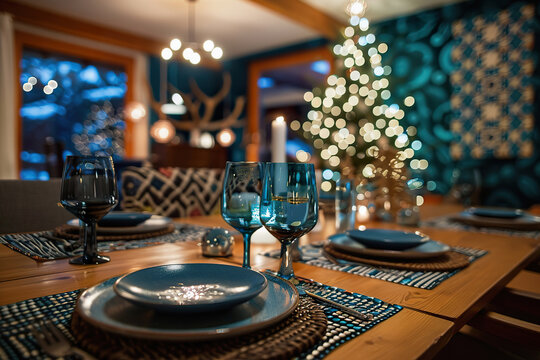 Boho Christmas Dinner Setting in a Modern Villa with Festive Decor