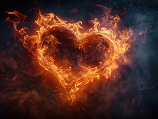 Fototapeta premium Fire heart flame love passion abstract smoke valentine background hot. Heart flame fire black burn shape design fiery icon tongue warm art phoenix heat magic image tattoo fireplace hell red danger.