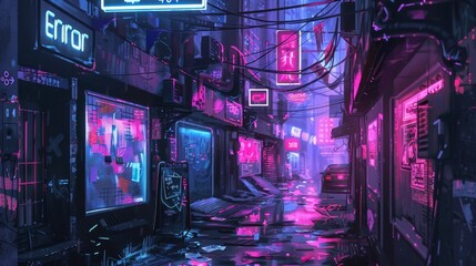 Obraz premium Neon Alley with 404 Error Signs