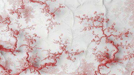 Autumn floral pattern white and light red.