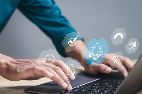 Process to increase productivity concept. Industrial management in efficiency and efficient process. Lean cost and productivity growth.