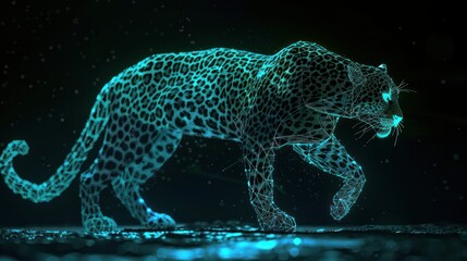 A bright color glow of the Leopard silhouette isolated in a dark background
