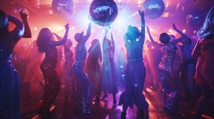 Vibrant Disco Dance Floor with Partygoers
