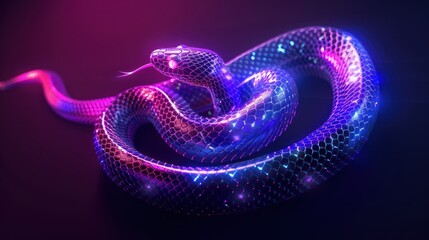 Obraz premium A bright color glow of the Snake silhouette isolated in a dark background