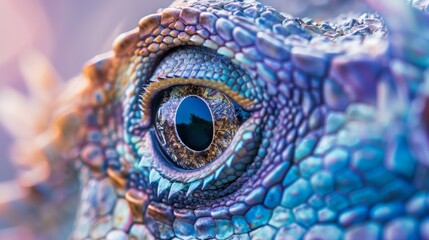 Naklejka premium A close up of a colorful lizard's eye with blue iris, AI