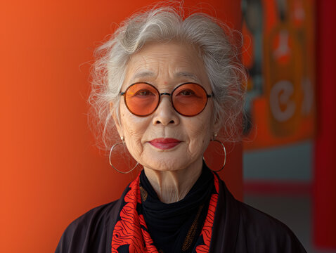 &Auml;ltere Chinesin mit Sonnenbrille