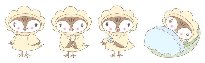 キャラクターイラスト - 雀・鳥・雛・赤ちゃん・ベビー服・キュート