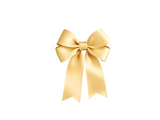 realistic gold bow with ribbon isolated on transparent background	