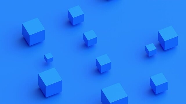 Abstract animation, geometric background design with blue cubes, 4k looping video, 3d render