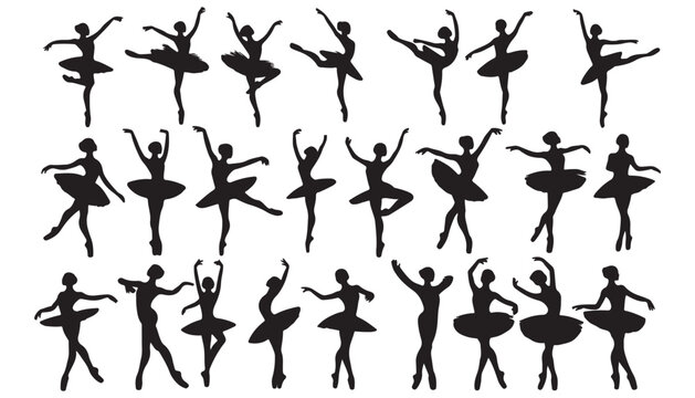 Elegant Ballet Dancer Silhouettes in Various Poses on White Background