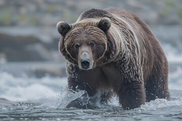 a grizzly bear in its natural habitat, capturing the essence of the wild. Great for educational materials and wildlife awareness programs.