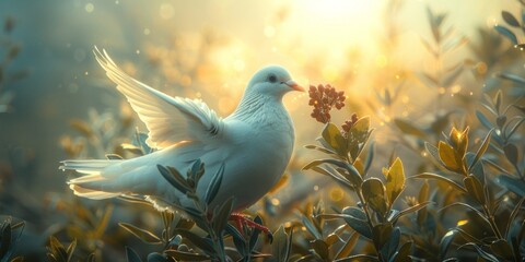 International Day of Peace white dove with olive branch, September 21st