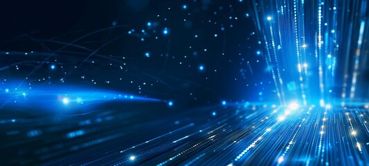 Naklejka premium matric futuristic blue light and sparkle glow in dark black background