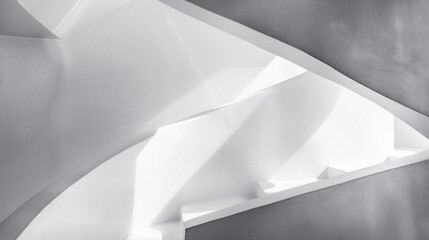 光と影が白い壁に幾何学的な形を作り出している、モノクロ写真アート風背景グラフィック