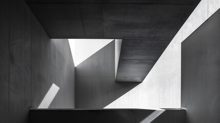 光と影が白い壁に幾何学的な形を作り出している、モノクロ写真アート風背景グラフィック