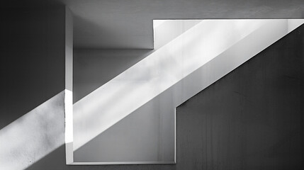 光と影が白い壁に幾何学的な形を作り出している、モノクロ写真アート風背景グラフィック