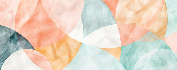 Obraz premium Modern abstract minimalist geometric watercolor pattern art, with soft and muted Pantone tones like pastel peach, cool mint, and light mustard, creating a harmonious design.