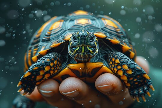 Close-Up of a Turtle Held in a Hand