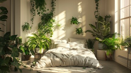Chic bedroom decor with indoor greenery
