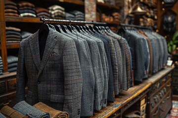 Assorted suits and ties displayed in store