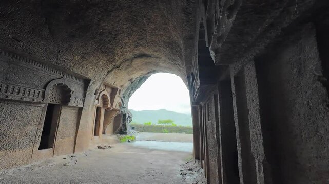 Main Vihara Cave of Bedse Caves, in Maval taluka, Pune, Maharashtra, India 
