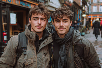 Fototapeta premium Happy gay couple in a city street