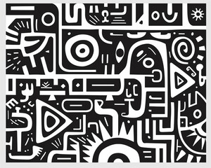 Fototapeta premium Black And White Abstract Geometric Pattern With Circular And Triangular Shapes