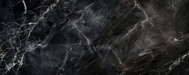 The background of a striking black onyx marble texture, highlighted with silver and grey veins. Perfect for use in modern interior design, sophisticated website backgrounds, or premium packaging.