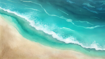 Obraz premium An aerial view of a calm beach where gentle waves meet the sandy shore