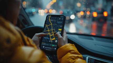An innovative ride-hailing app interface on a smartphone, revolutionizing urban transport services