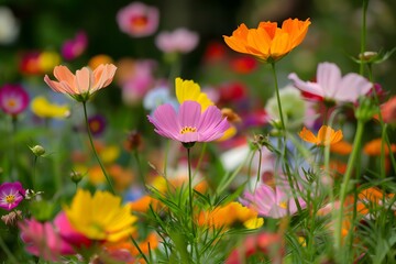 Colorful Cosmos Flowers in a Meadow