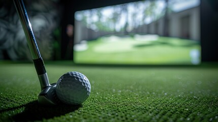 Golf ball and putter in indoor golf simulator
