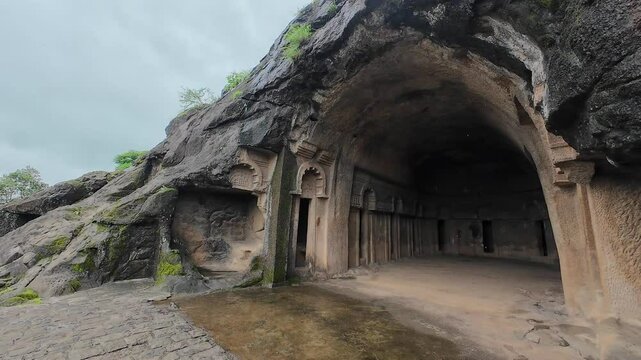Main Vihara Cave of Bedse Caves, in Maval taluka, Pune, Maharashtra, India 