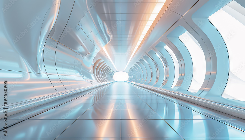 Poster futuristic tunnel with glowing lights and sleek surfaces, creating a sense of motion and modernity.