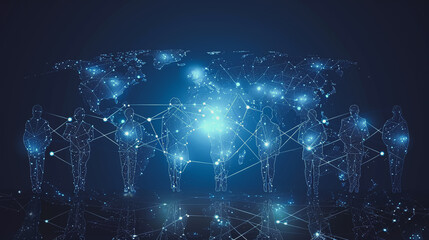 abstract professional business team people connection of line from nail node to node on world map background , networking concept