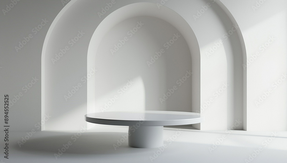 Poster white abstract stage background product display podium with generative ai.